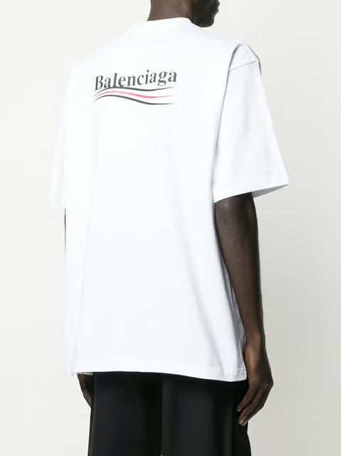 BALENCIAGA Political Campaign Printed Logo Oversized T-shirt in White