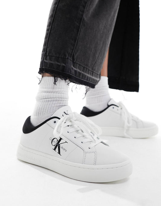 Calvin Klein leather trainers in white & black