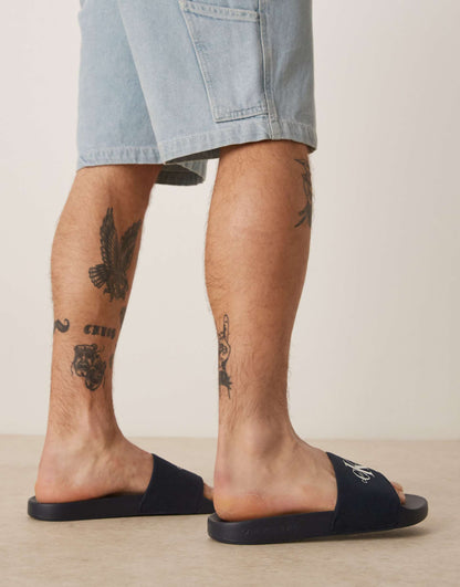 Calvin Klein Jeans large logo sliders in navy
