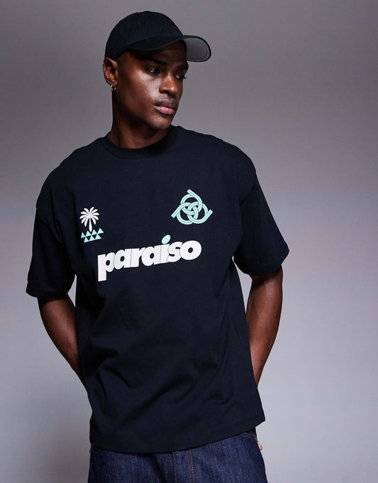 Oversized t-shirt with sports graphic in black