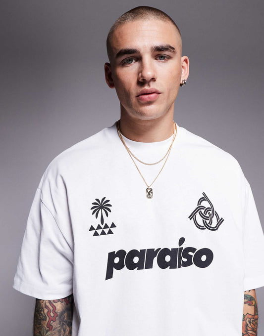 Oversized t-shirt with front print in white